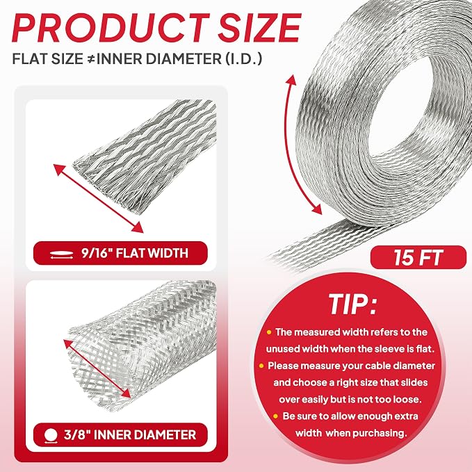 Tinned Copper Braid Cable Wire Shielding Sleeve Ground Straps Protection Flat - Image 2