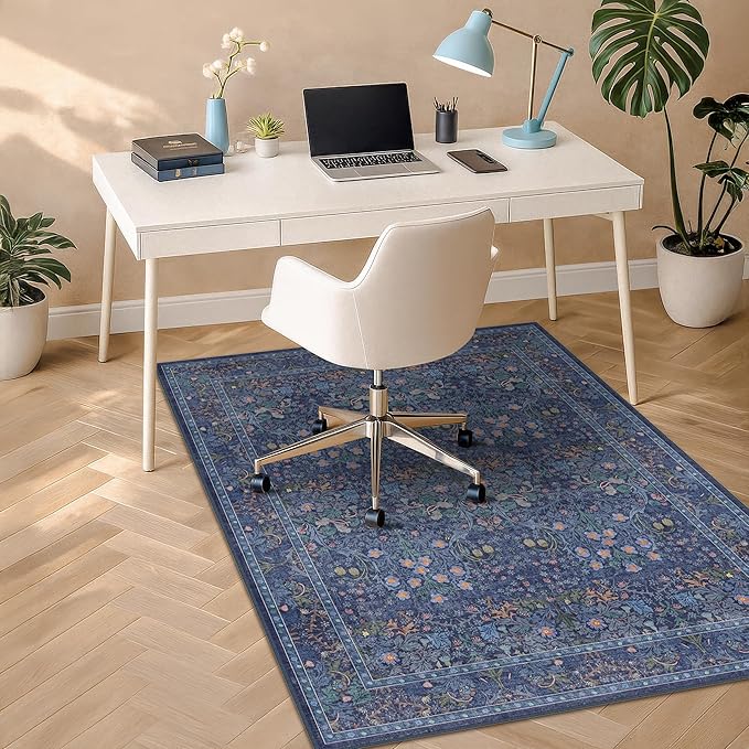 Dark Blue Office Chair Mat for Hardwood Floors, Tile Floor Protector for Heavy - Image 3