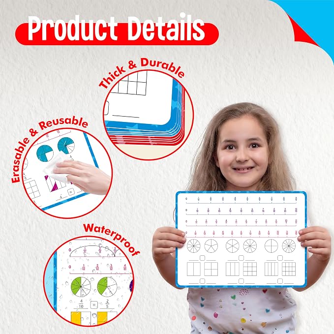 8 Packs Fraction Manipulative Whiteboards, Double-Sided Dry-Erase Number Line - Image 5