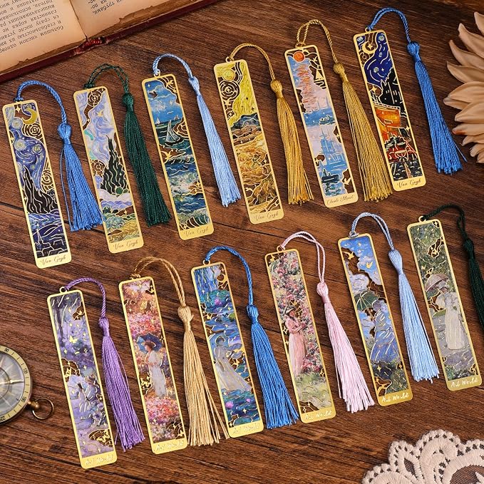 12 Pieces Metal Bookmarks with Tassel by emmoolife