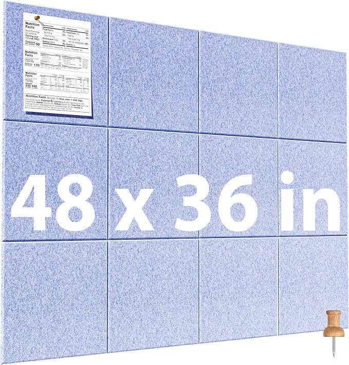 MaxGear Felt Bulletin Board 48" x 36", Light Blue Felt Wall Tile Wall Decor | by MaxGear