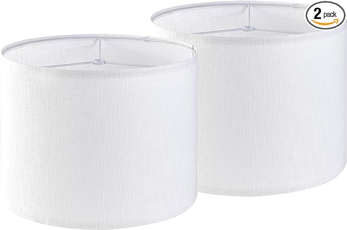 White Linen Lampshades Set of 2 Large, Drum Lamp Shade 16" Top x 16" Bottom x by GOSO