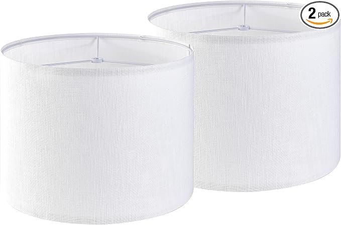Set of 2 Pure White Linen Drum Lamp Shade 13" Top x 13" Bottom x 10" High by GOSO