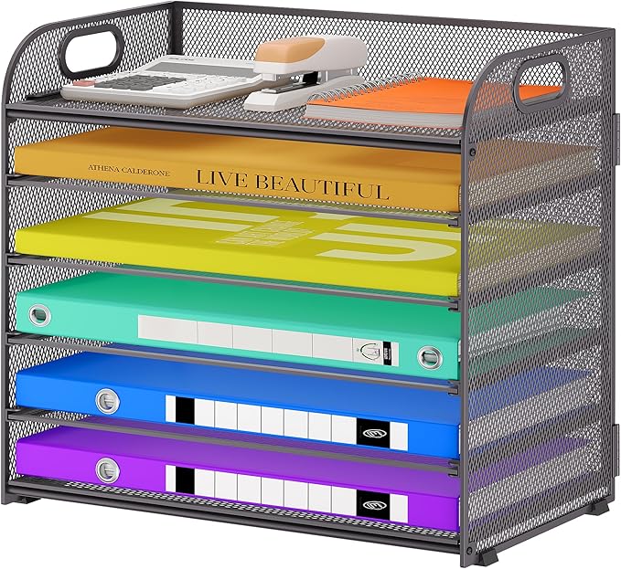 Cawukege 6 Tier Paper Organizer, Mesh Desk Organizer, Metal File Organizer by Cawukege