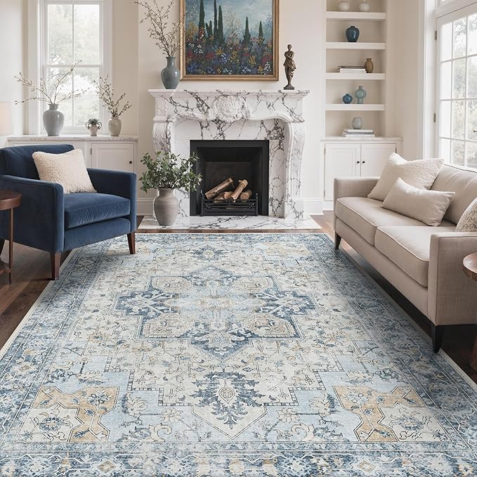 GENIMO 10x14 Area Rugs for Living Room, Machine Washable Rug, Non Slip Vintage by GENIMO