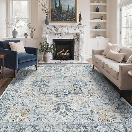 GENIMO 9x12 Area Rugs for Living Room, Machine Washable Non Slip Vintage Rugs by GENIMO