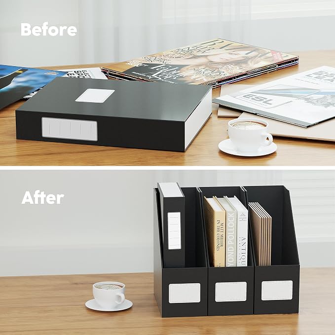 JiaWei Black Magazine File Holders, 3 Packs Sturdy Cardboard File Rack - Image 3