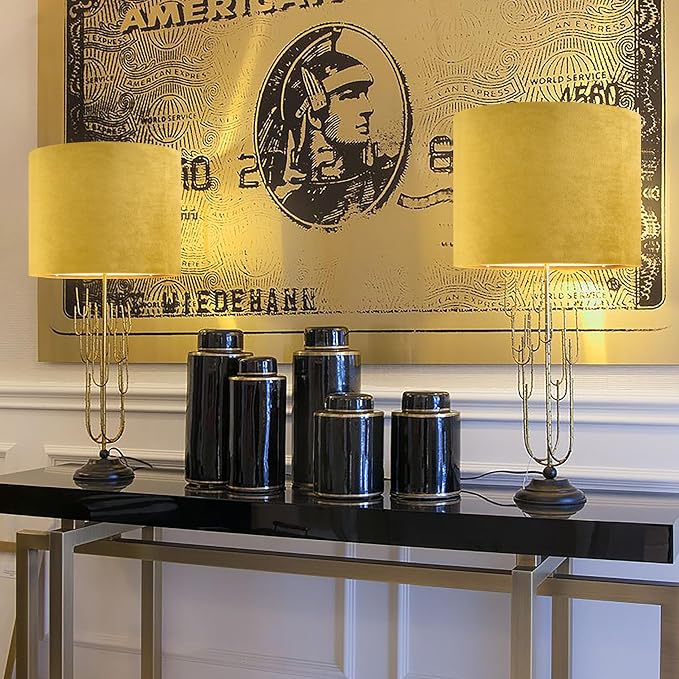 GO&SO Yellow Velvet Drum Lamp Shade Set of 2 Medium 13" Top x 13" Bottom x 10" - Image 6