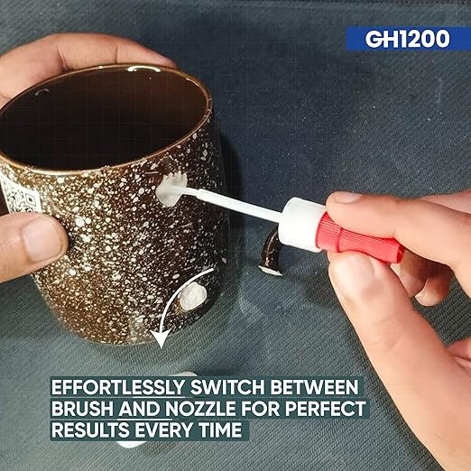 GH1200 Ceramic Glue Repair with Brush Applicator & Nozzle (20 g), Waterproof, Clear, Smooth. Fast Drying, Ceramic Glue for Pottery, Dishes, Mugs & More-DeskLoop Office