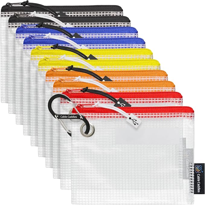 USB Cable Organizer Pouches, Color Coded Travel Cable Management Bags, 10 Pack by CableCaddies