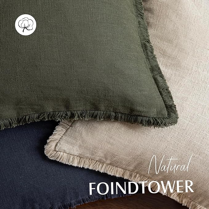 Foindtower Set of 2 Decorative Linen Fringe Throw Pillow Covers Farmhouse - Image 4