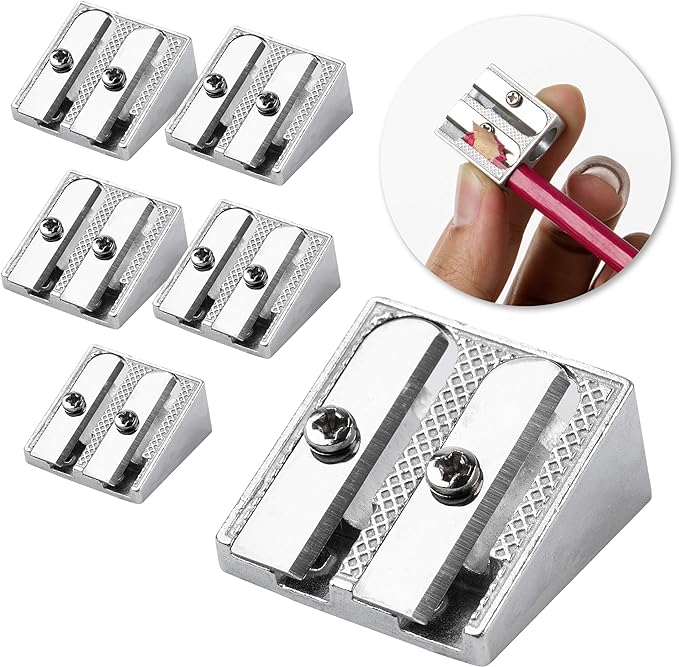 Mr. Pen- Handheld Metal Pencil Sharpener, 6 Pack | 2-Hole Dual Size, Metal by MrPen