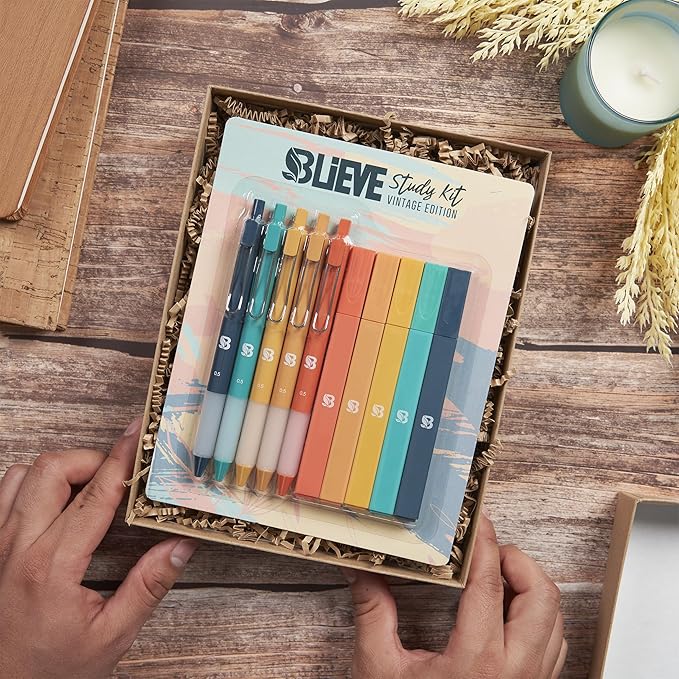 BLIEVE Aesthetic Highlighters and Gel Pens And Soft Tip, No Bleed Dry Fast Easy to Hold, for Bible Journaling Planner Notes School Office Supplies (Vintage)-DeskLoop Office