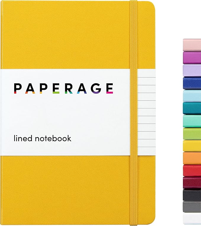 PAPERAGE Lined Journal Notebook, (Mustard Yellow), 160 Pages, Medium 5.6 in x 8 in - 100 GSM Thick Paper – Hardcover Journaling Notebook for Work, School & Note Taking-DeskLoop Office