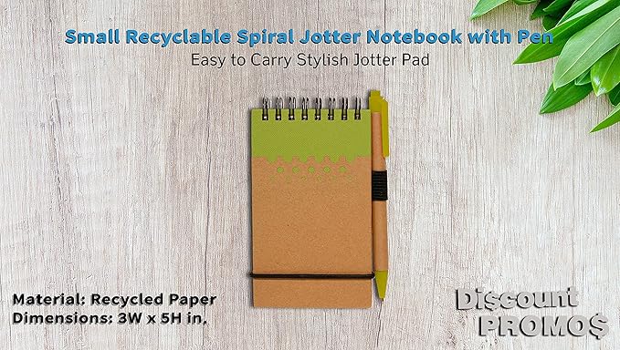 DISCOUNT PROMOS 10 Recyclable Spiral Small Notebooks Pack - 60 Lined Pages - Lime Green