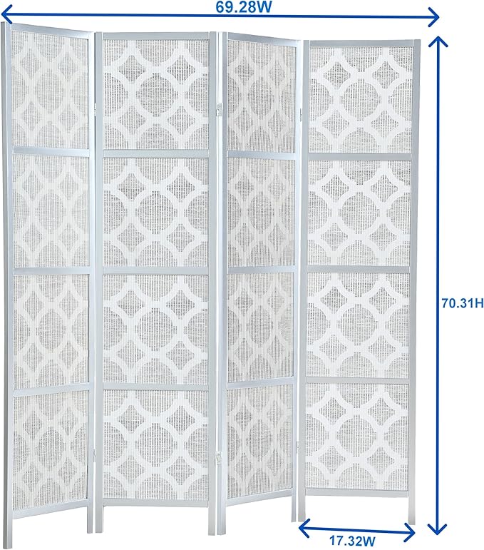 NicBex Room Divider 4 Panel Room Dividers with Quarterfoil Diamond Design Partition Room Dividers and Folding Privacy Screens Wall Divider for Home, Room Separation,69.28"W x 17.32"D x 70.31"H, Silver-DeskLoop Office
