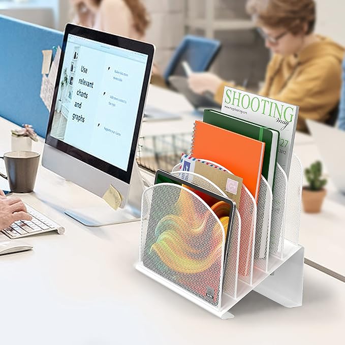 Delifox Inclined Desk File Organizer, Vertical File Folder Holder Stand Metal - Image 8