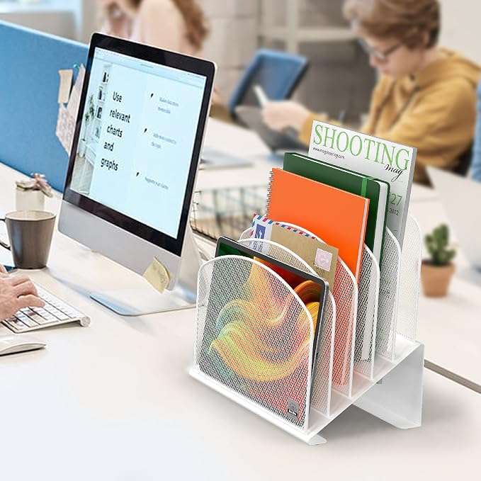 Delifox Inclined Desk File Organizer, Vertical File Folder Holder Stand Metal - Image 6