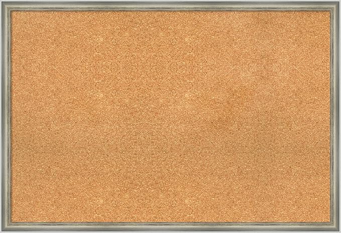 Amanti Art Natural Cork Board for Wall, 26x38 Vision Board with Silver Wood Frame, Large Corkboard Office Decor for Home Organization, Casual Corkboard Pinboard to display items for home organization-DeskLoop Office