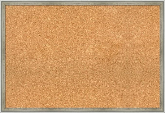 Amanti Art Natural Cork Board for Wall, 26x38 Vision Board with Silver Wood Frame, Large Corkboard Office Decor for Home Organization, Casual Corkboard Pinboard to display items for home organization-DeskLoop Office