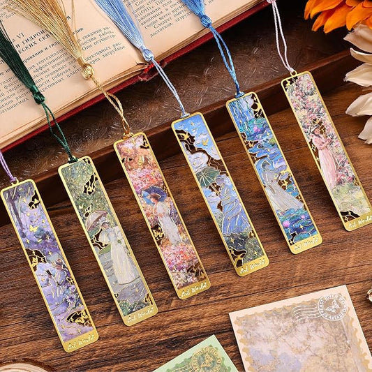 6 Pcs Vintage Oil Painting Metal Bookmarks Monet Theme Maiden Elegant Floral by emmoolife