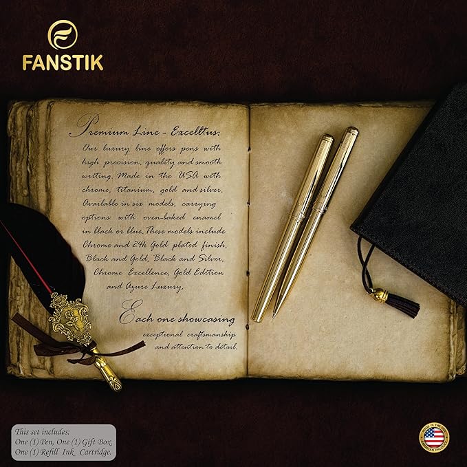 Customized Gold Luxury ballpoint pen (Made In USA) fancy gift set for women, Real 24K Gold Plating, Professional executive pen gift set for men (Lux Custom-BallPoint Gld)-DeskLoop Office