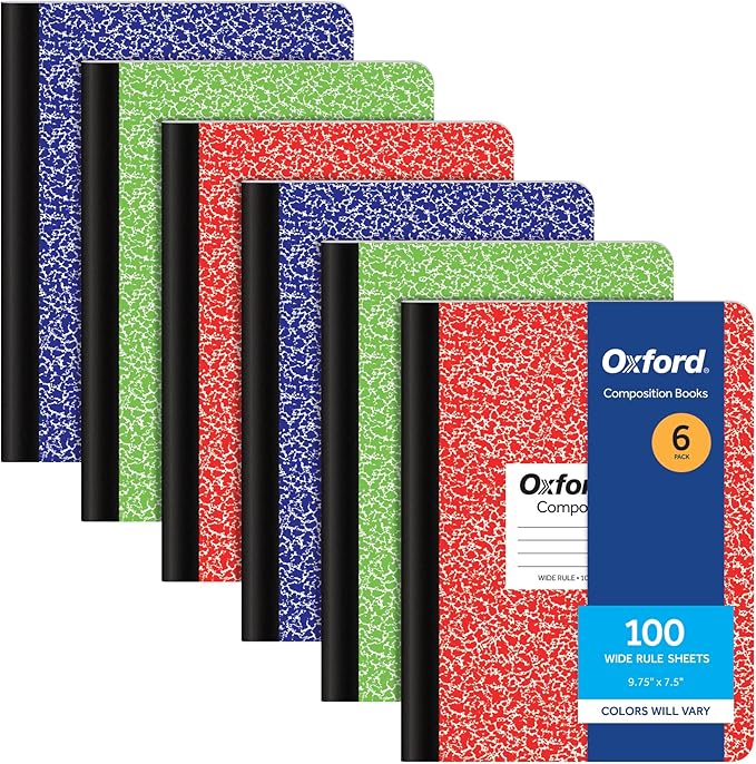 Oxford Composition Notebooks, 6 Pack, Cover Colors Vary, Wide Ruled Paper by Oxford