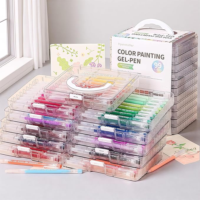 Colored Gel Pens Set, 0.6mm Fine Point for Black & White Paper, Cute Pens for Journaling, Adult Coloring Books, Bible, Drawing, Note Taking, School & Journaling Supplies (99 Luxury Colors)-DeskLoop Office