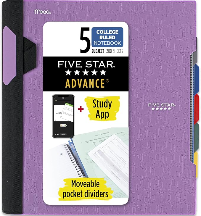Five Star Advance Spiral Notebook + Study App, 5 Subject, College Ruled Paper by FiveStar