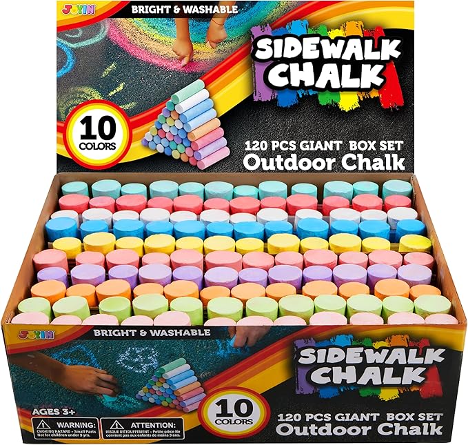JOYIN 120 PCS Sidewalk Chalks for Kids Giant Box Non-toxic Jumbo Colored Washable Sidewalk Chalk for Toddlers in 10 Colors-DeskLoop Office