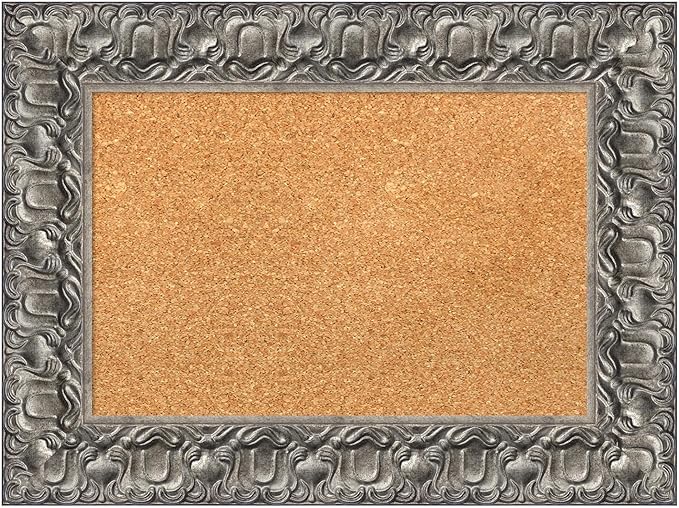 Amanti Art Natural Cork Board for Wall, 18x24 Vision Board with Silver Wood Frame, Small Corkboard Office Decor for Home Organization, Traditional Corkboard Pinboard to Display Items for Home-DeskLoop Office