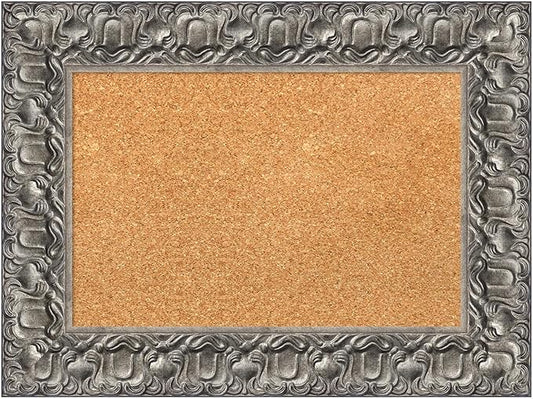 Amanti Art Natural Cork Board for Wall, 18x24 Vision Board with Silver Wood Frame, Small Corkboard Office Decor for Home Organization, Traditional Corkboard Pinboard to Display Items for Home-DeskLoop Office