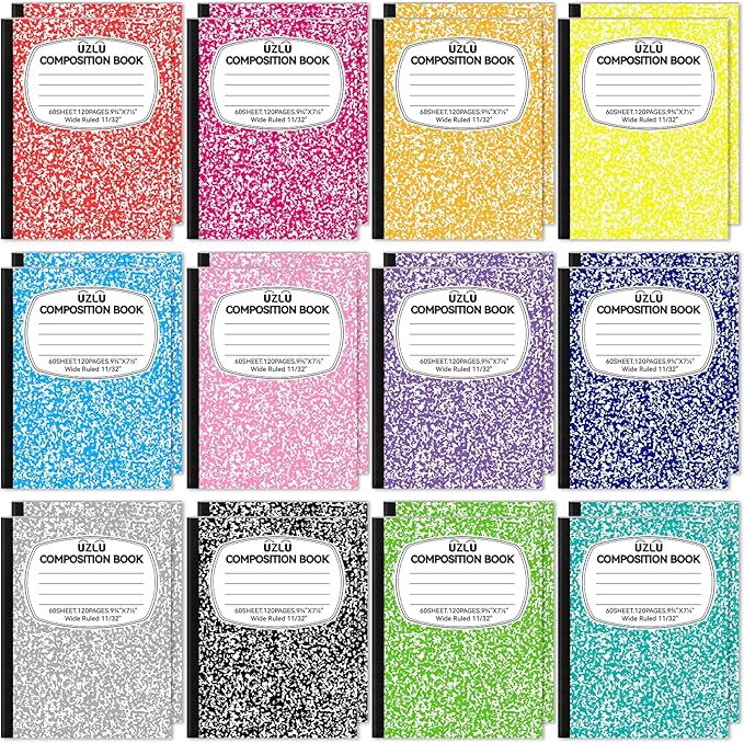 24 Pack 9.75 x 7.5 in Large Composition Notebooks Bulk 12 Color Wide Ruled by UZLUbuywithconfidence