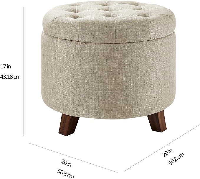 Amazon Basics Round Storage Ottoman Foot Rest, Button Tufted Upholstered - Image 3