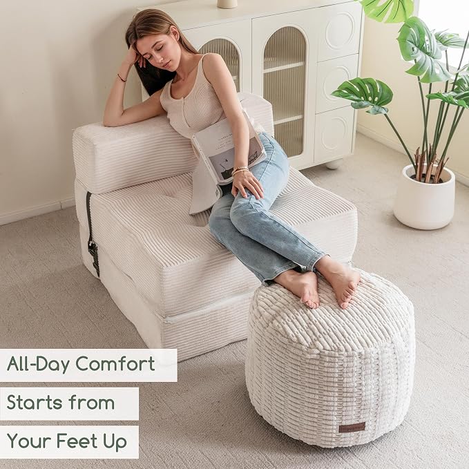 HIGOGOGO Pouf Ottoman Stuffed Round Modern Foam Filled Foot Rest Poufs - Image 4