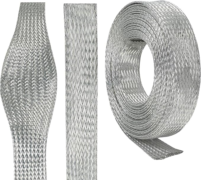 Tinned Copper Braid Wire Shielding Ground Strap Metal Cable Sleeve Expandable by BuyUneed