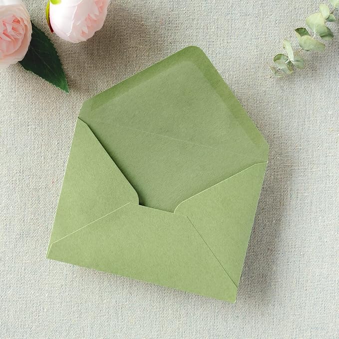 PONATIA 50 Pack A1 Envelopes, 3.62 x 5.2'' Sage Green Envelopes Perfect - Image 4