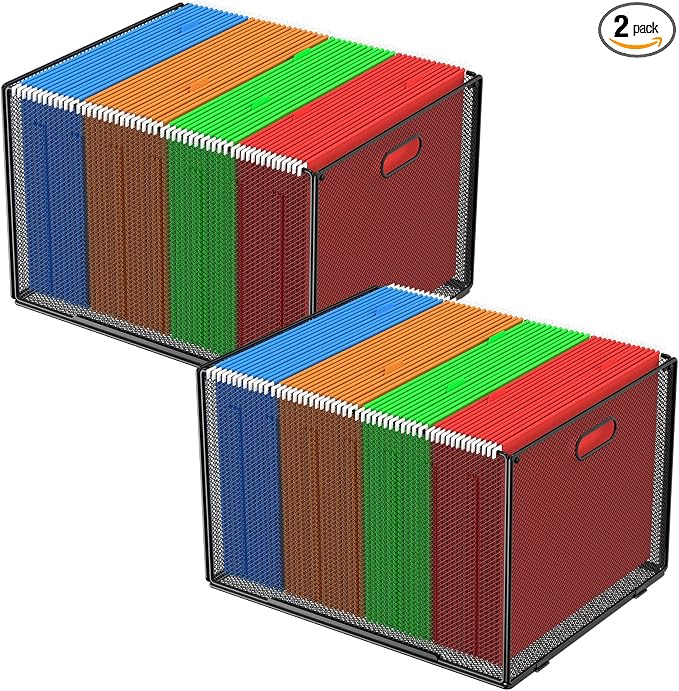MaxGear Hanging File Organizer Box, Letter Size File Folder Organizer, 2 Pack | by MaxGear