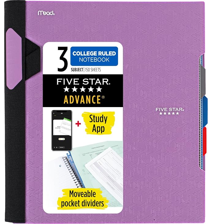 Five Star Advance Spiral Notebook + Study App, 3 Subject, College Ruled Paper by FiveStar