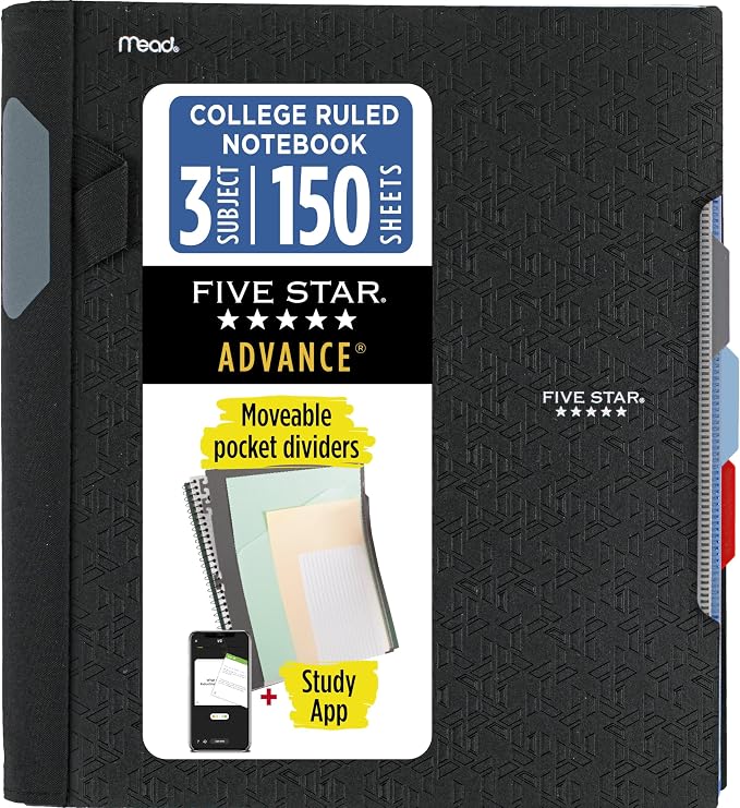Five Star Advance Spiral Notebook + Study App, 3 Subject, College Ruled Paper by FiveStar