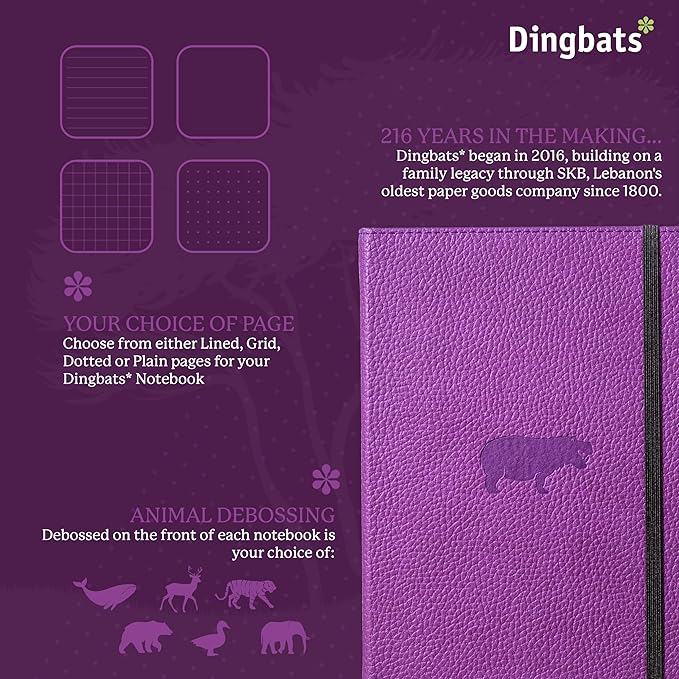 Dingbats* Wildlife Plain Writing Journal Notebook A5 - Vegan Leather Hardcover - Ideal for Work, Travel - Pocket, Elastic Closure, & Bookmark-DeskLoop Office