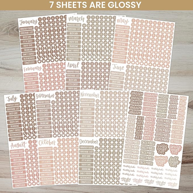bloom daily planners Muted Neutrals Calendar Essentials Planner Stickers - Image 2