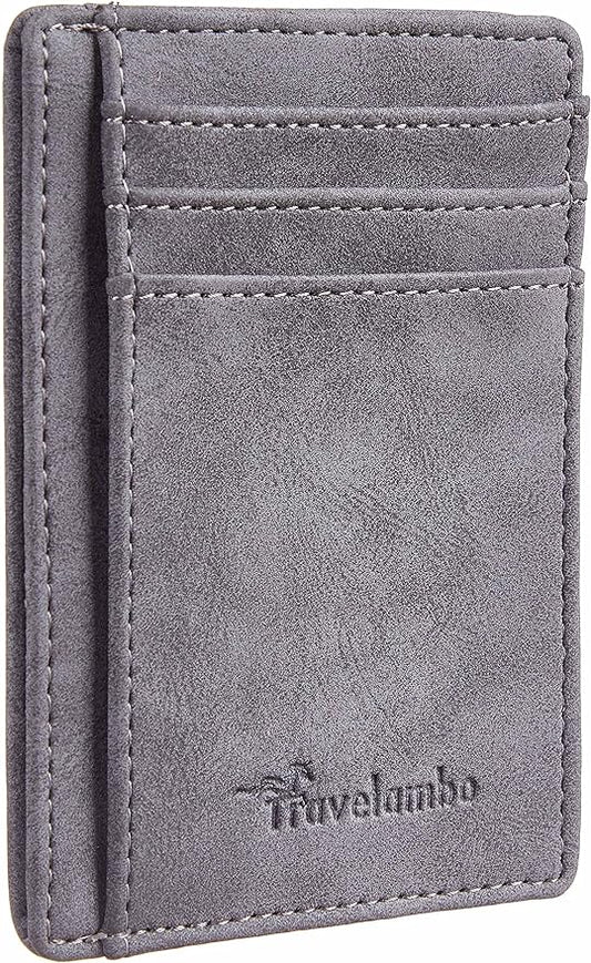 Travelambo Slim Wallet Front Pocket Minimalist Leather RFID Blocking Medium Size by Travelambo
