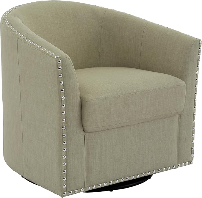 UIXE 360° Swivel Barrel Accent Chair, Modern Upholstered Arm Chair Round Club Armchair, Nailhead Trim Single Sofa Seating in Fabric for Living Room - Light Camel-DeskLoop Office