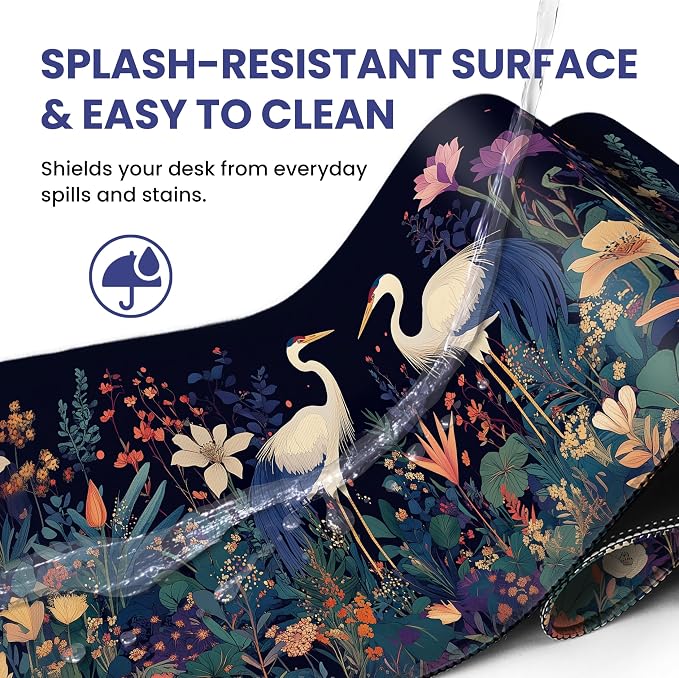 Aesthetic Desk Mat, Cute Midnight Cranes Desk Pad Protector - Image 5