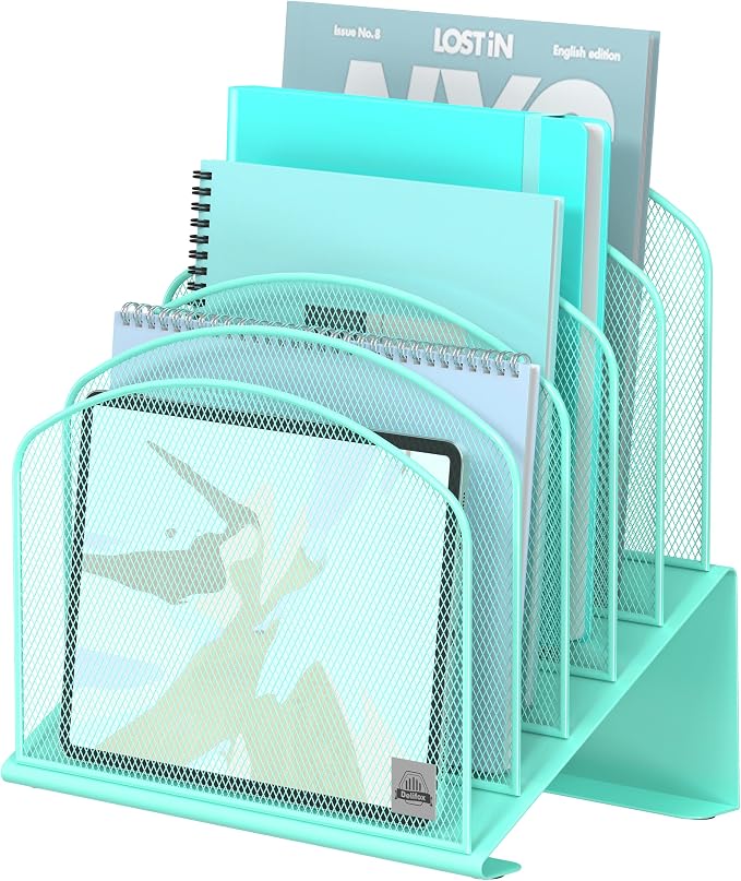 Delifox Inclined Desk File Organizer, Vertical File Folder Holder Stand Metal by Delifox