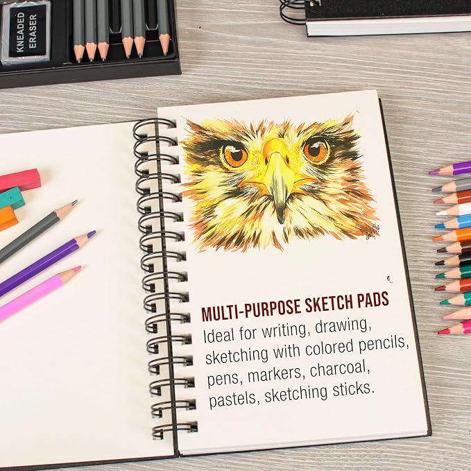 U.S. Art Supply 5.5" x 8.5" Premium Hardbound Sketch Book, 2 Pack, 80 Sheets - Image 5