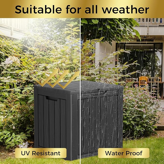 35 Gallon Lockable Resin Deck Box, Waterproof & UV-Resistant Outdoor Storage Box for Outdoor Cushion Storage, Garden Tools & Pool Accessories Storage, Black-DeskLoop Office