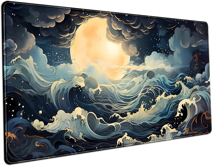 Full Moon Mousepad Cute Desk Mat Stormy Seas XXL Large Extended Gaming Mouse by LuckyCow