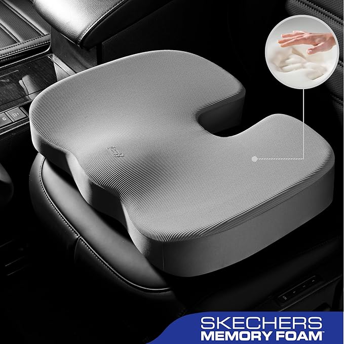 Skechers Memory Foam Seat Cushion,Office Chair Cushion for Tailbone Pain Relief,Butt Pillow for Office Chair,Car seat Cushion,Computer Desk,Long Sitting Office Workers,and Car Drivers,Grey-DeskLoop Office